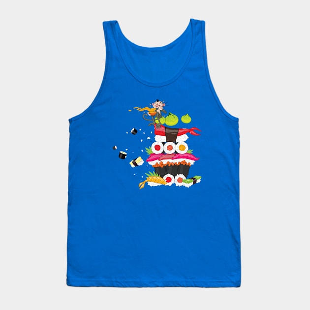 monkey eating shushi Tank Top by Mako Design 